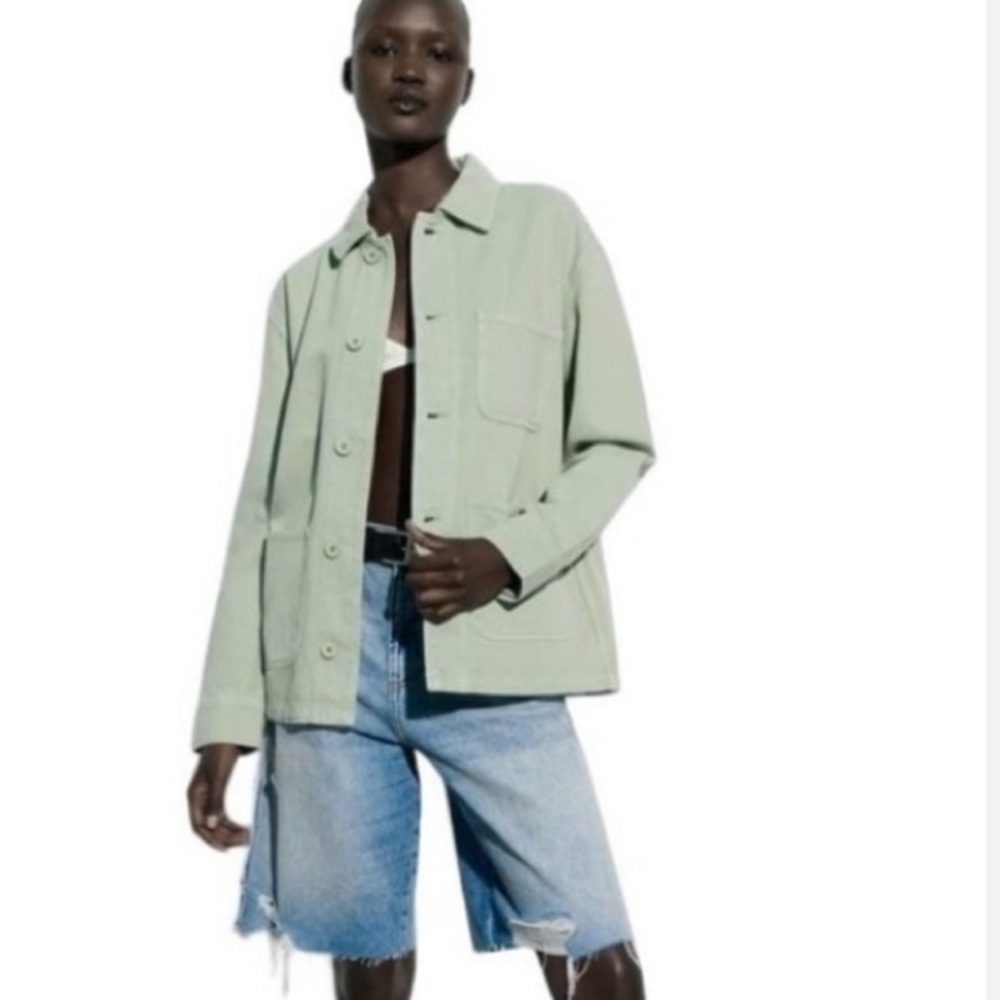 Zara Light Green utility shirt Jacket size large